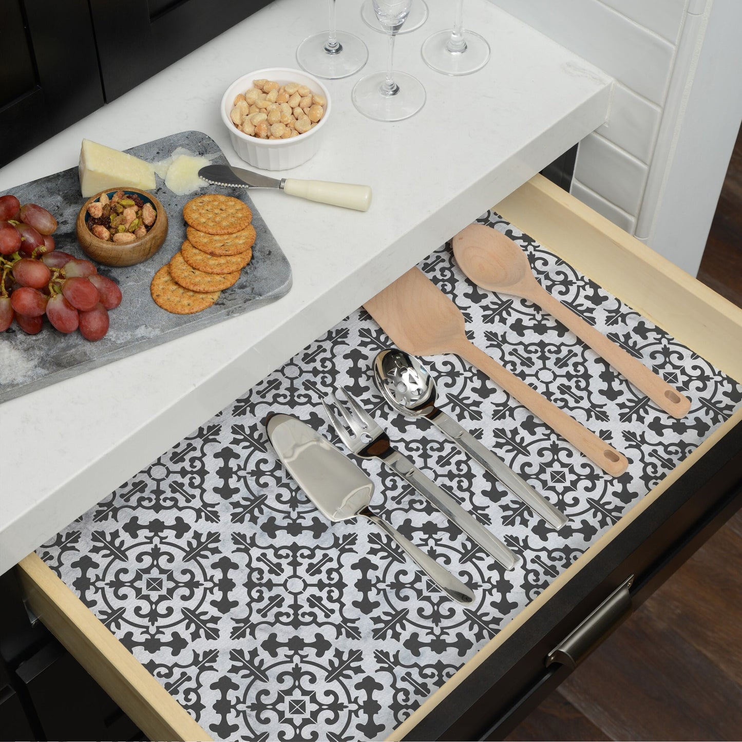 Con-Tact® Brand Grip Prints™, Non-Adhesive, Carrara Tile Charcoal