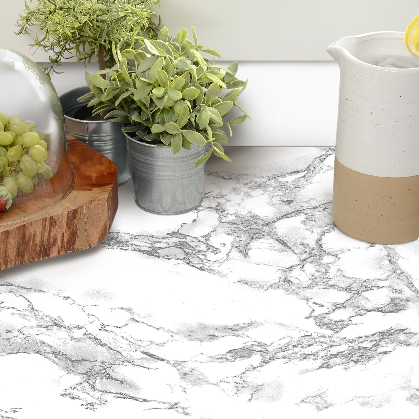 Creative Covering™ Duo-Pack, Peel & Stick, Easy to Use, Removable Self-Adhesive - Solid Color & Marble - White/Classic Marble White