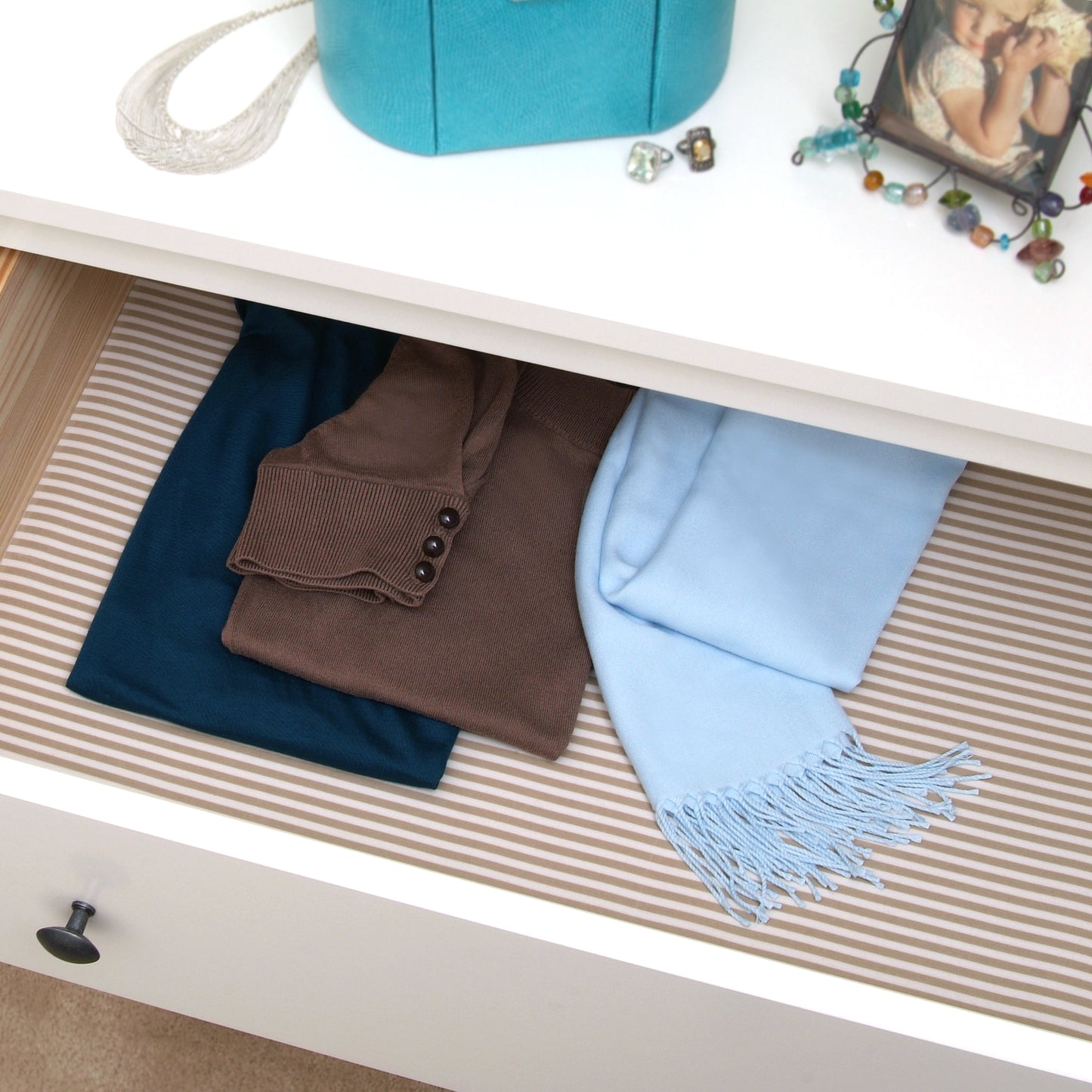 Con-Tact® Brand Luxury Fabric Liners, Non-Adhesive, Pajama Stripe Tan