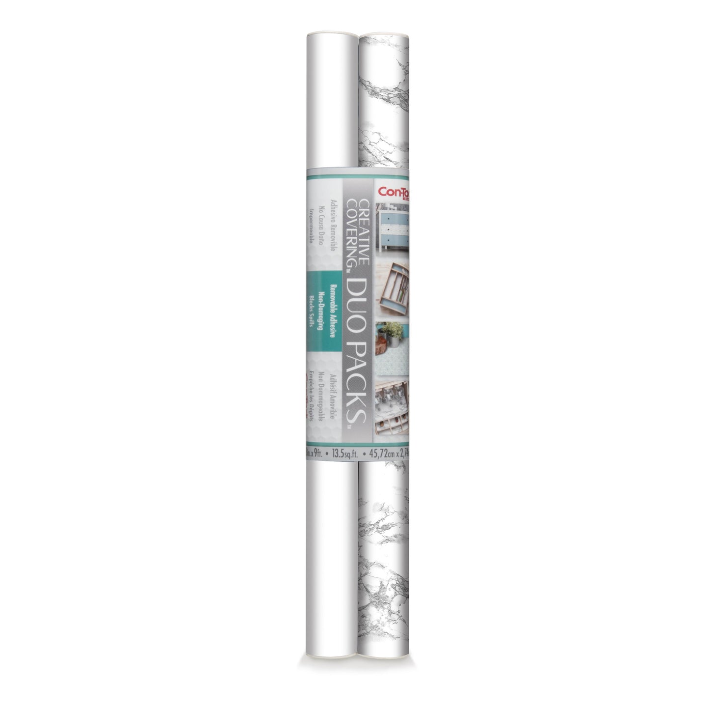 Creative Covering™ Duo-Pack, Peel & Stick, Easy to Use, Removable Self-Adhesive - Solid Color & Marble - White/Classic Marble White