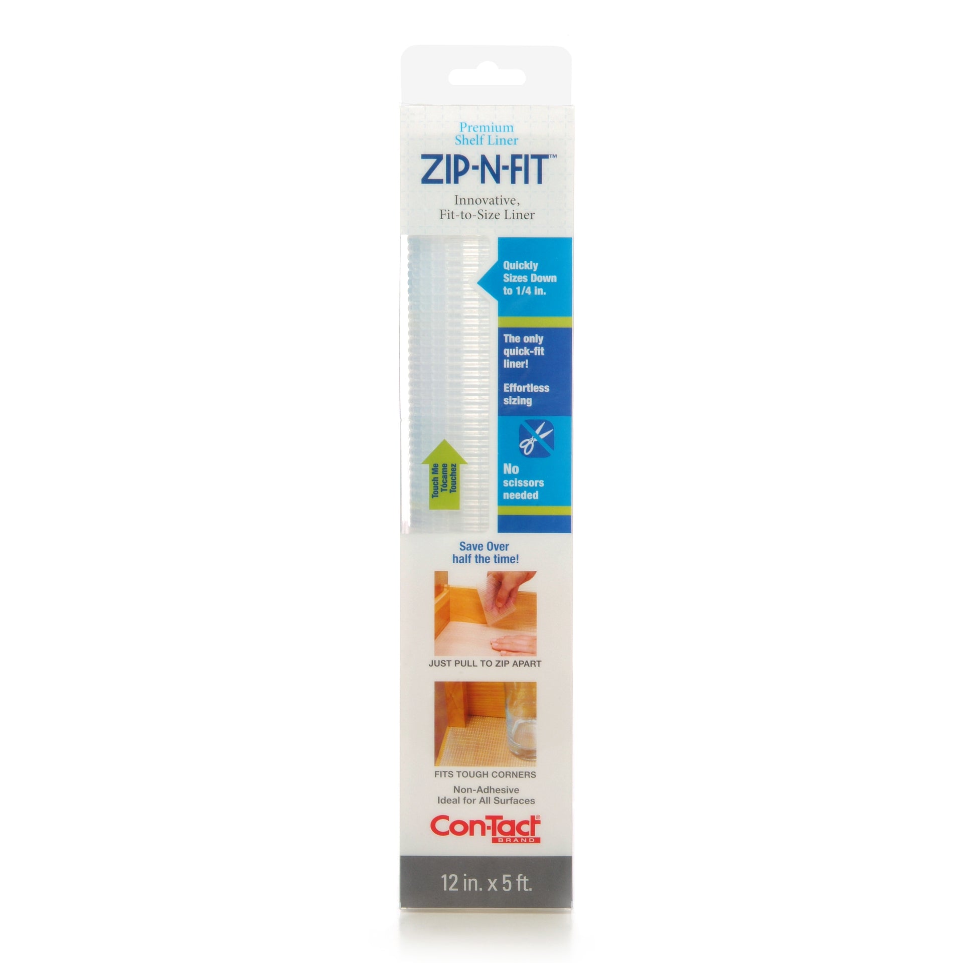 Con-Tact Zip-N-Fit Shelf Liner - 18"x4' Ribbed Clear (6-Pack