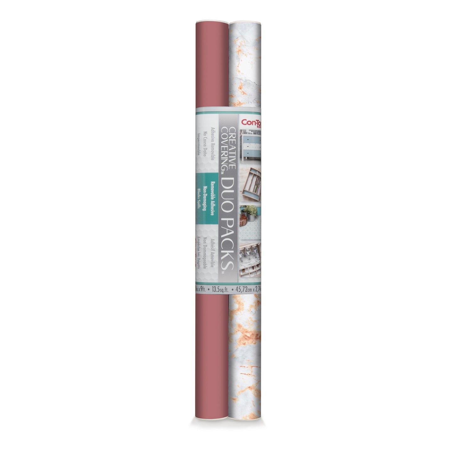 Con-Tact® Brand Creative Covering™ Duo Pack – Removable Self-Adhesive Shelf Liner, Serenity Coral/Metallic Marble