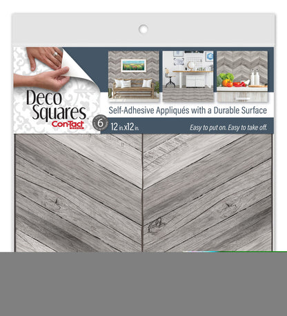 Con-Tact® Brand Deco Squares Herringbone Wood Grey, Self-Adhesive