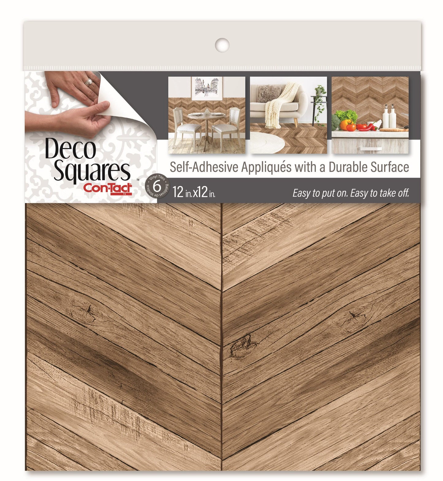 Con-Tact® Brand Deco Squares Herringbone Wood Brown, Self-Adhesive