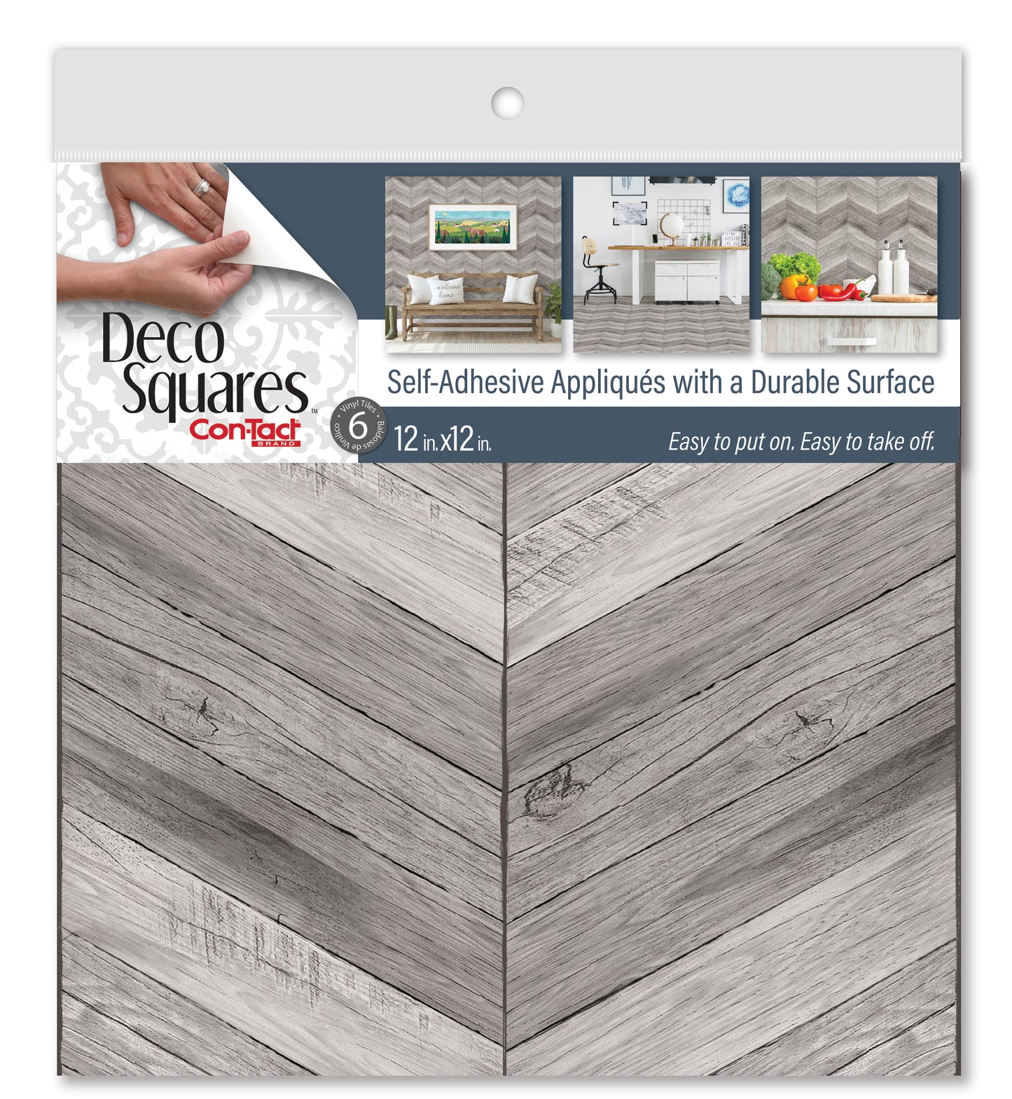 Con-Tact® Brand Deco Squares Herringbone Wood Grey, Self-Adhesive