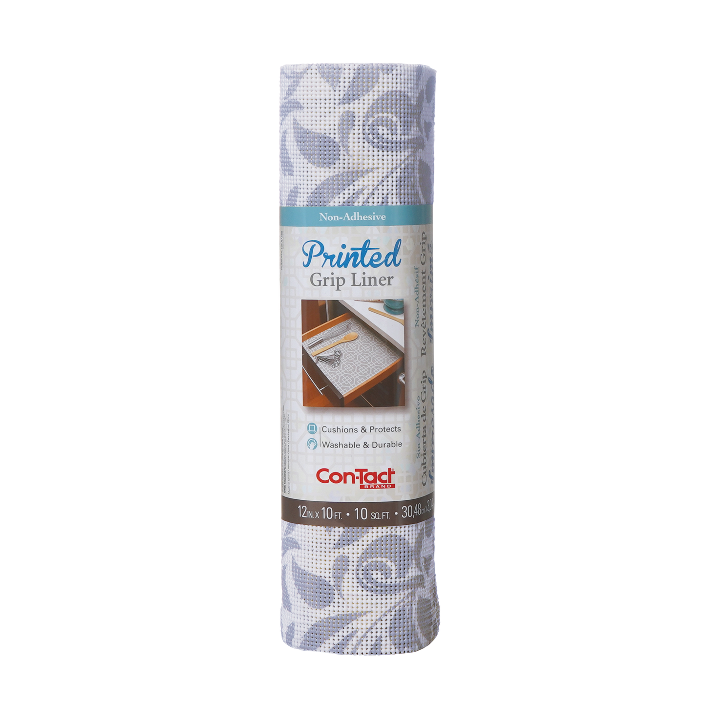 Con-Tact® Brand Printed Grip – Grip Shelf Liner, Provence Gray On White