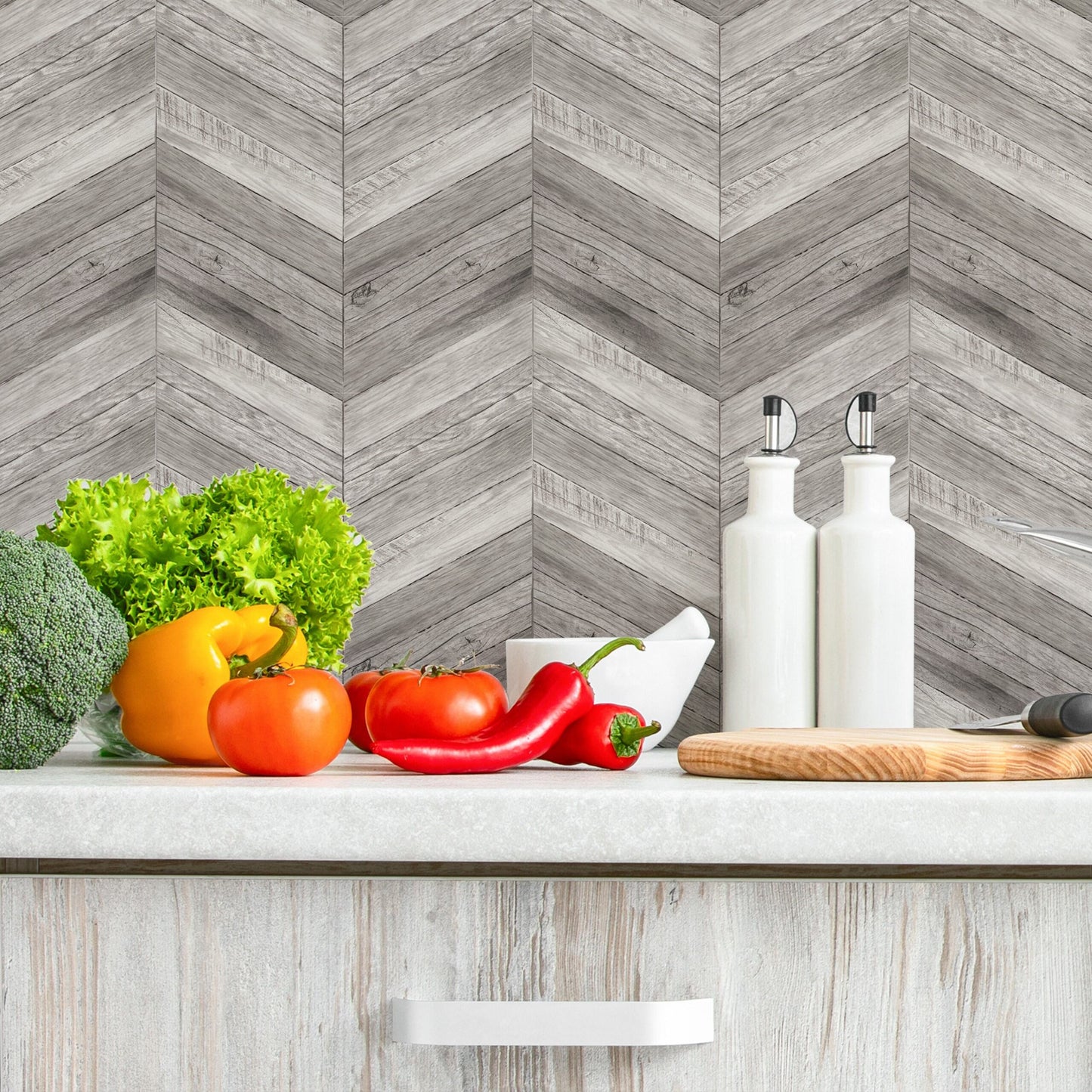 Con-Tact® Brand Deco Squares Herringbone Wood Grey, Self-Adhesive