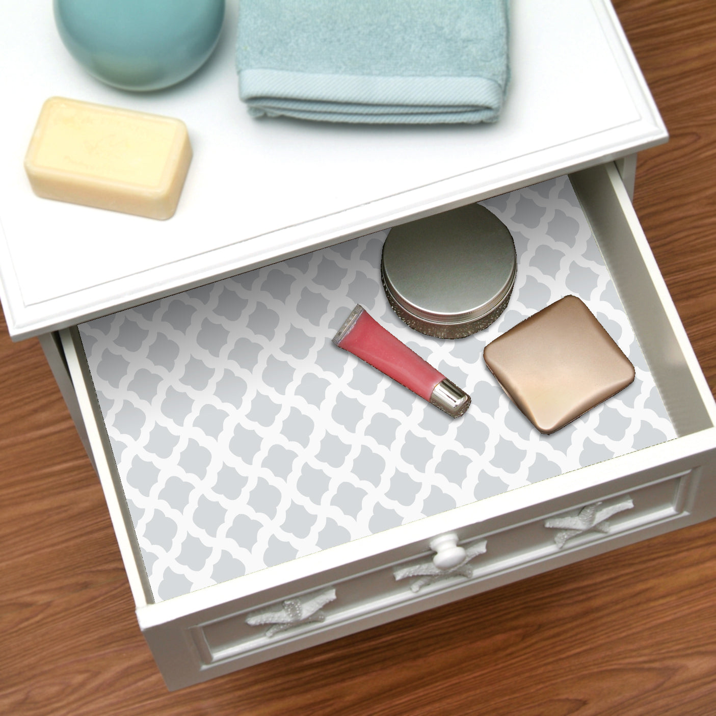 Con-Tact® Brand Talisman patterned shelf liner.