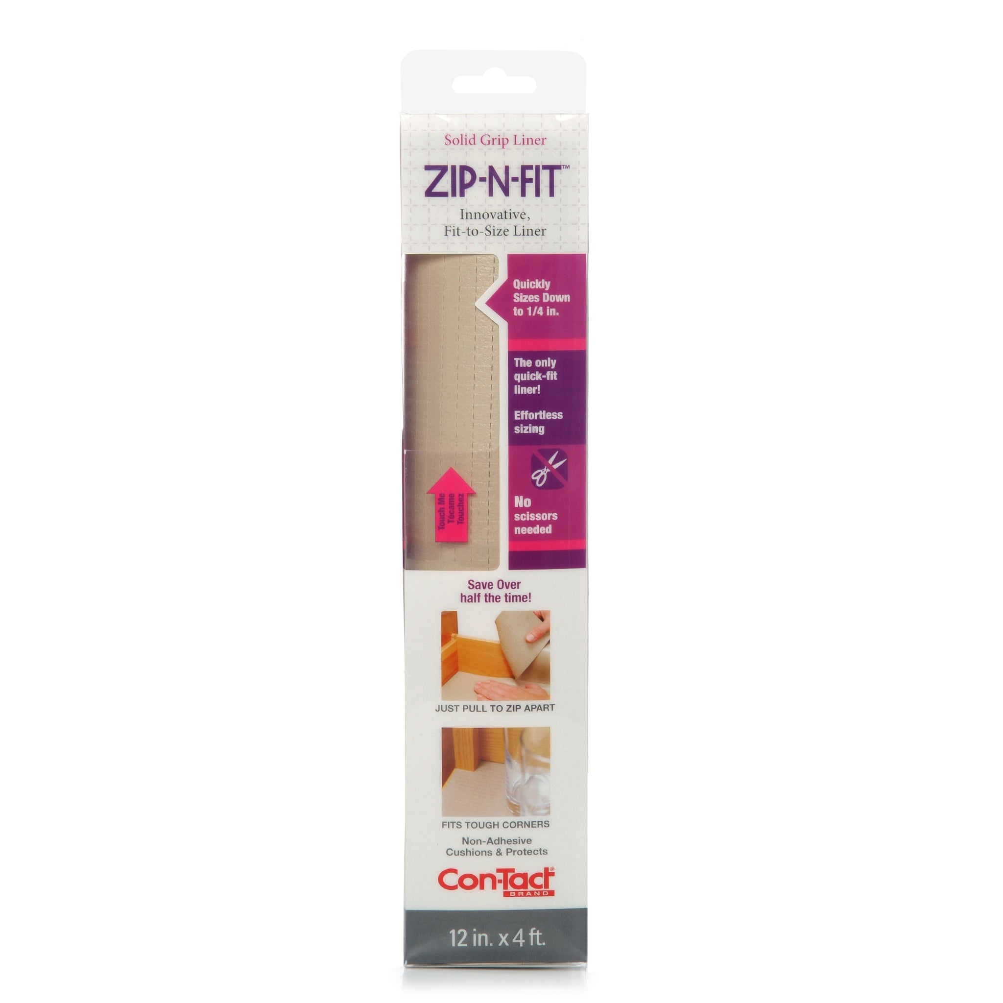 Con-Tact Brand Adhesive Zip-N-Fit Solid Grip Drawer and Shelf Non-Slip Liner, 18 x 4', Ribbed Clear, 6 Count